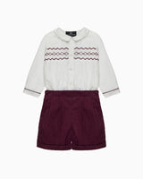 The Rupert Smocked Set in White/Burgundy