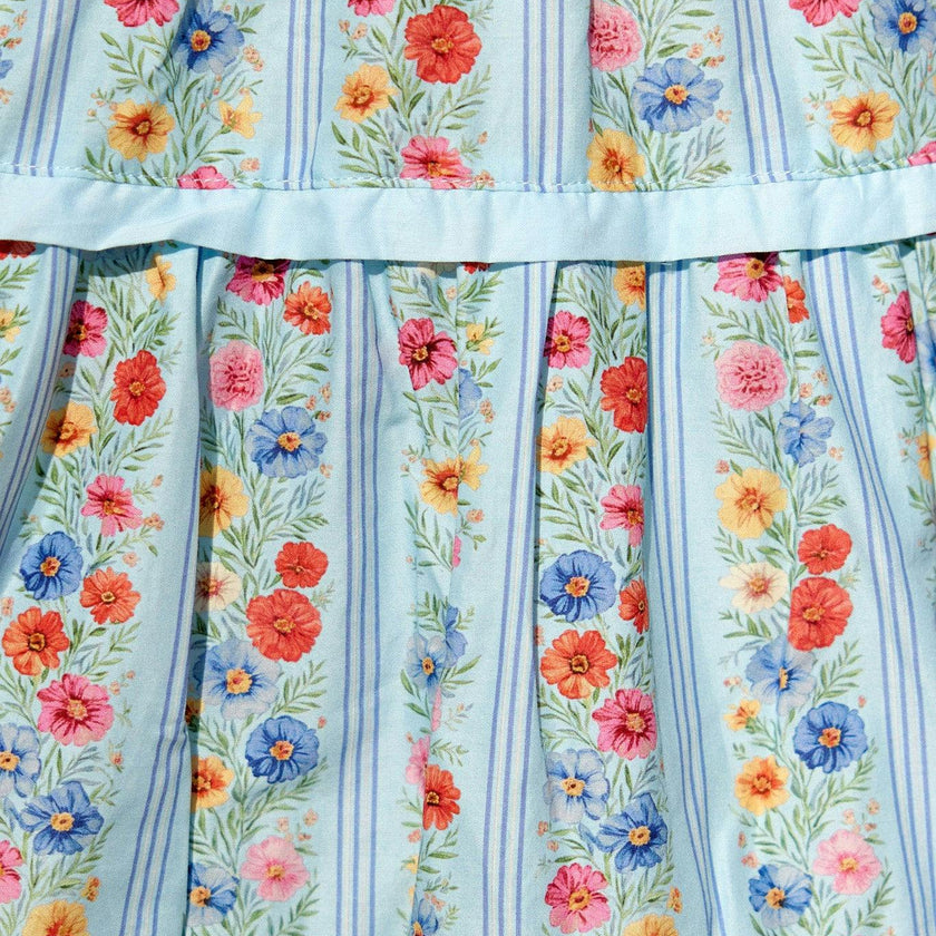Roselyn Dress in Blue Linear Floral Print