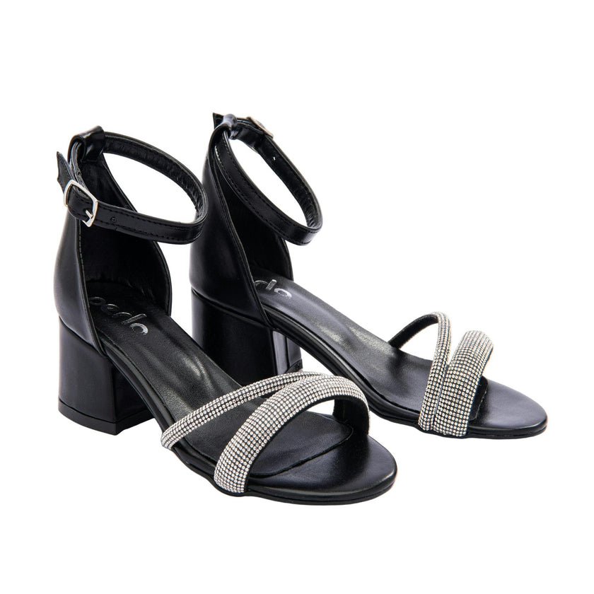 Black-Double Rhinestone Strap Heels