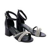 Black-Double Rhinestone Strap Heels