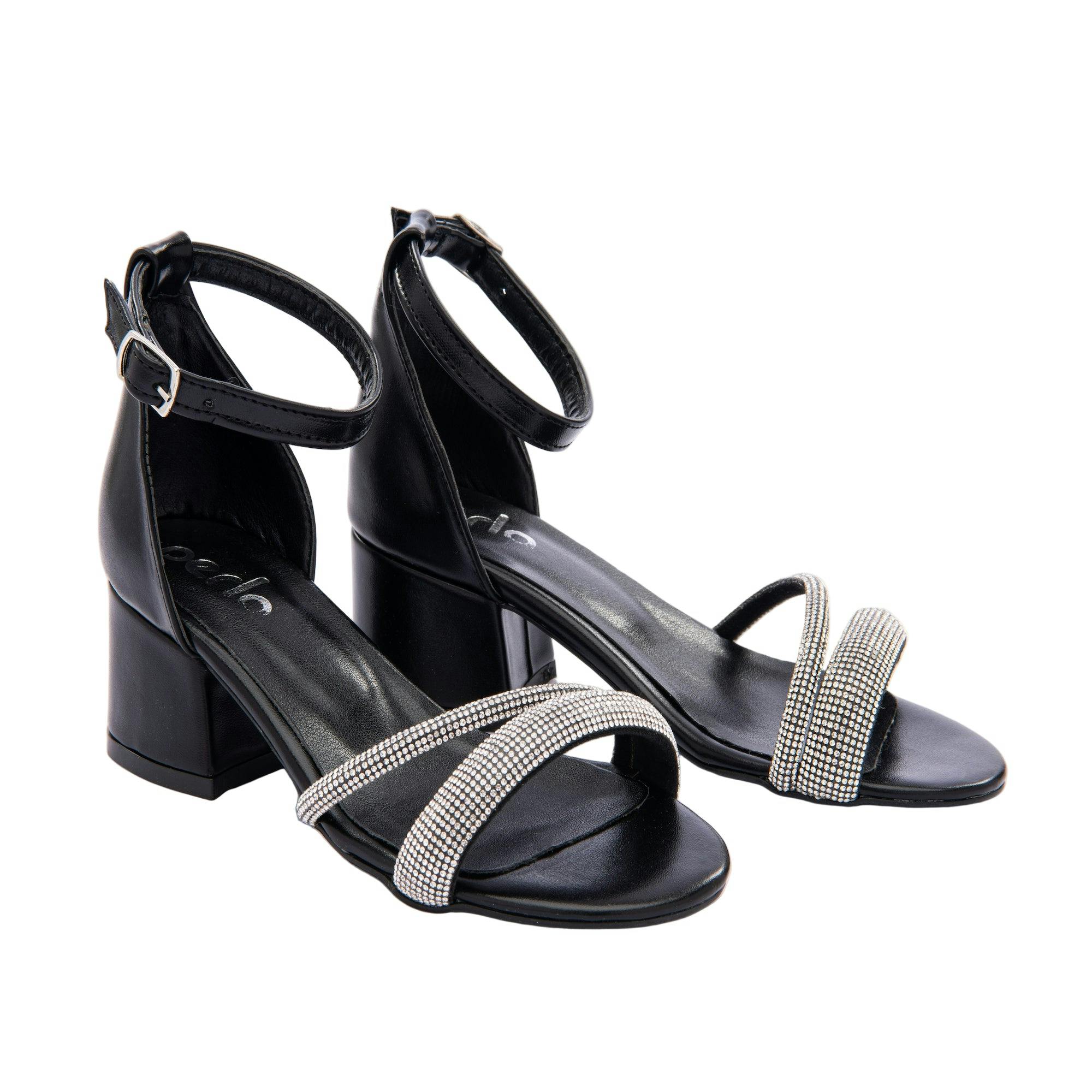 Black-Double Rhinestone Strap Heels