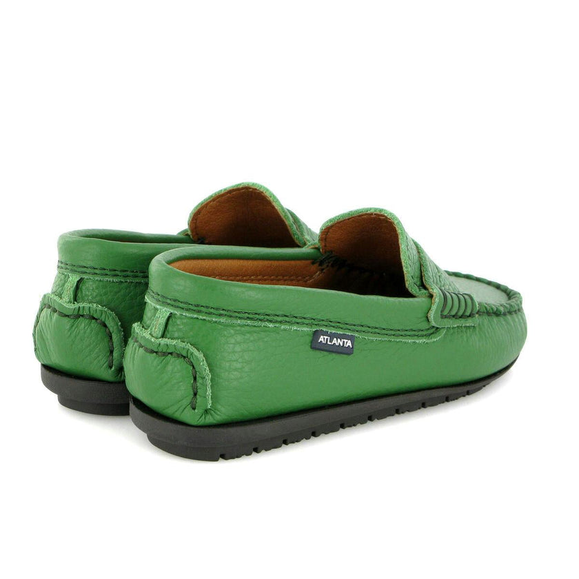 Grainy Leather Penny Moccasins, Green
