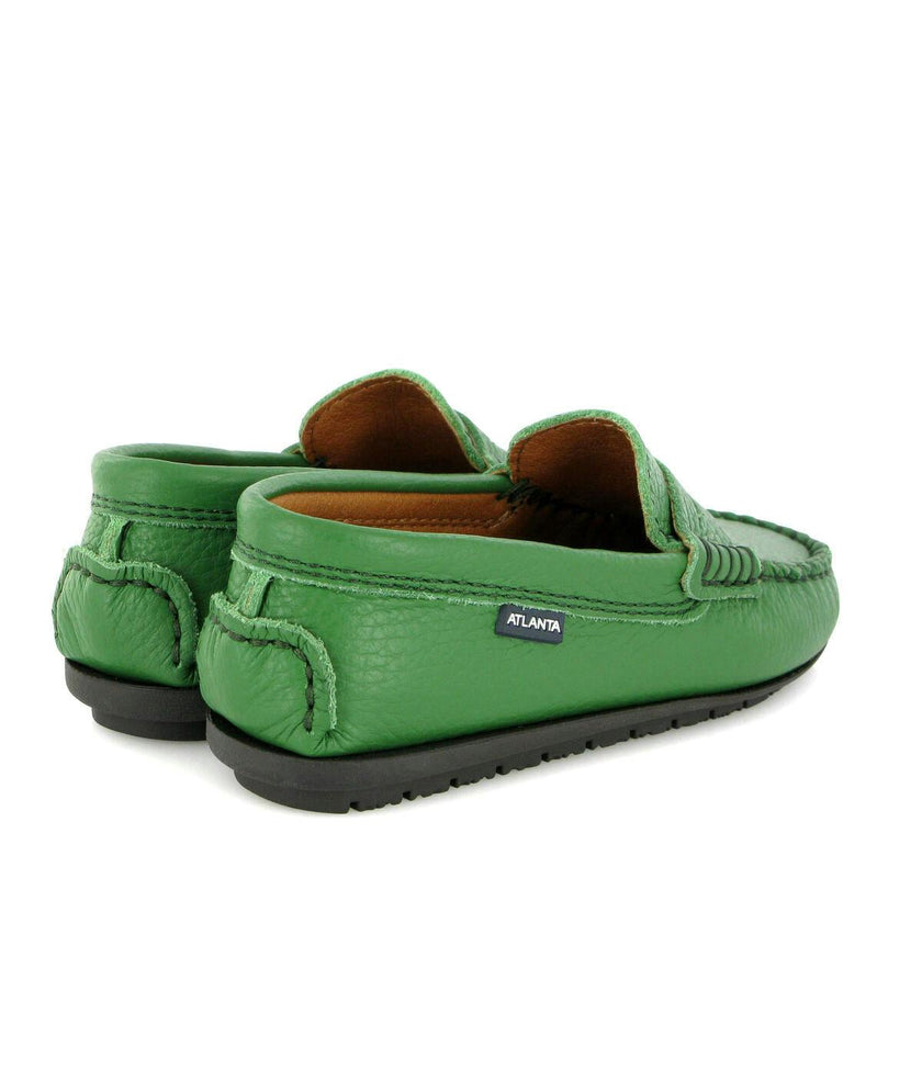 Grainy Leather Penny Moccasins, Green