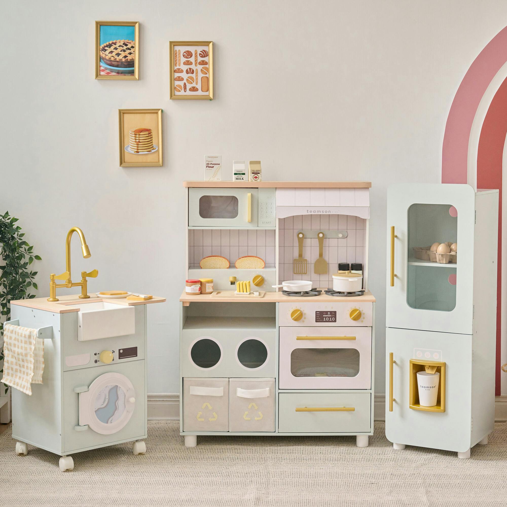 Teamson Kids Little Chef Savannah 3-Pcs Wooden Play Kitchen with 21 Accessories