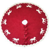 Handmade Galloping Horses Red White Christmas Tree Skirt 60" Arcadia Home