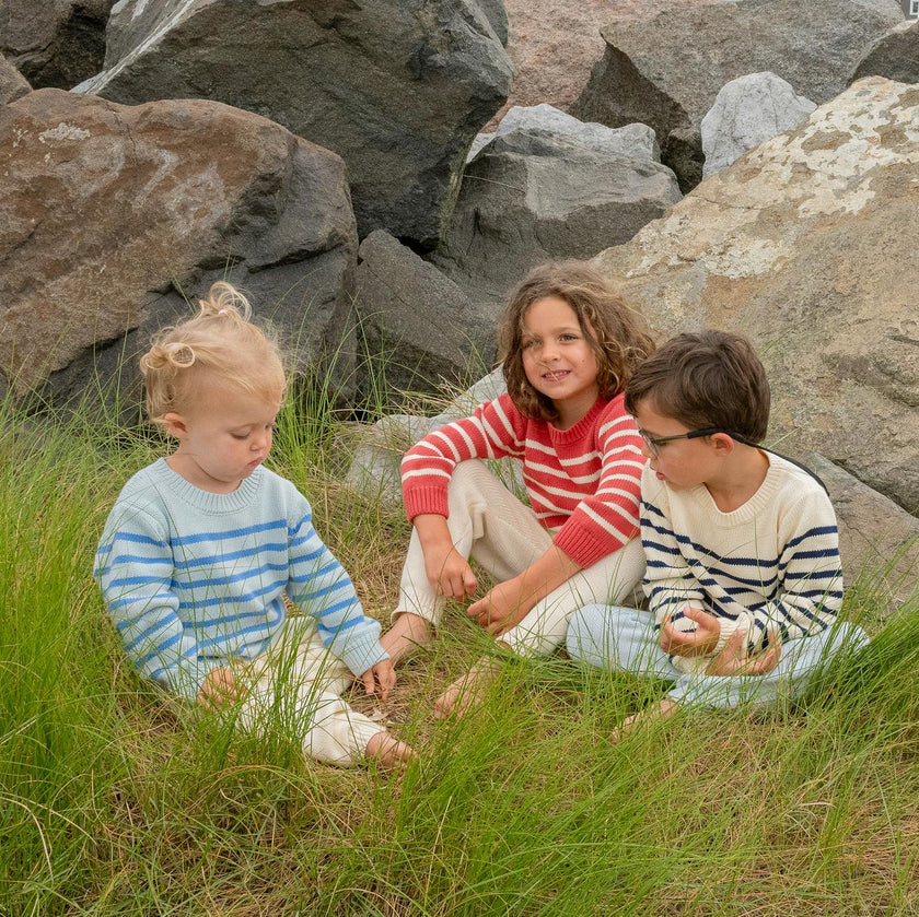 Unisex Red And Cream Stripe Knit Sweater