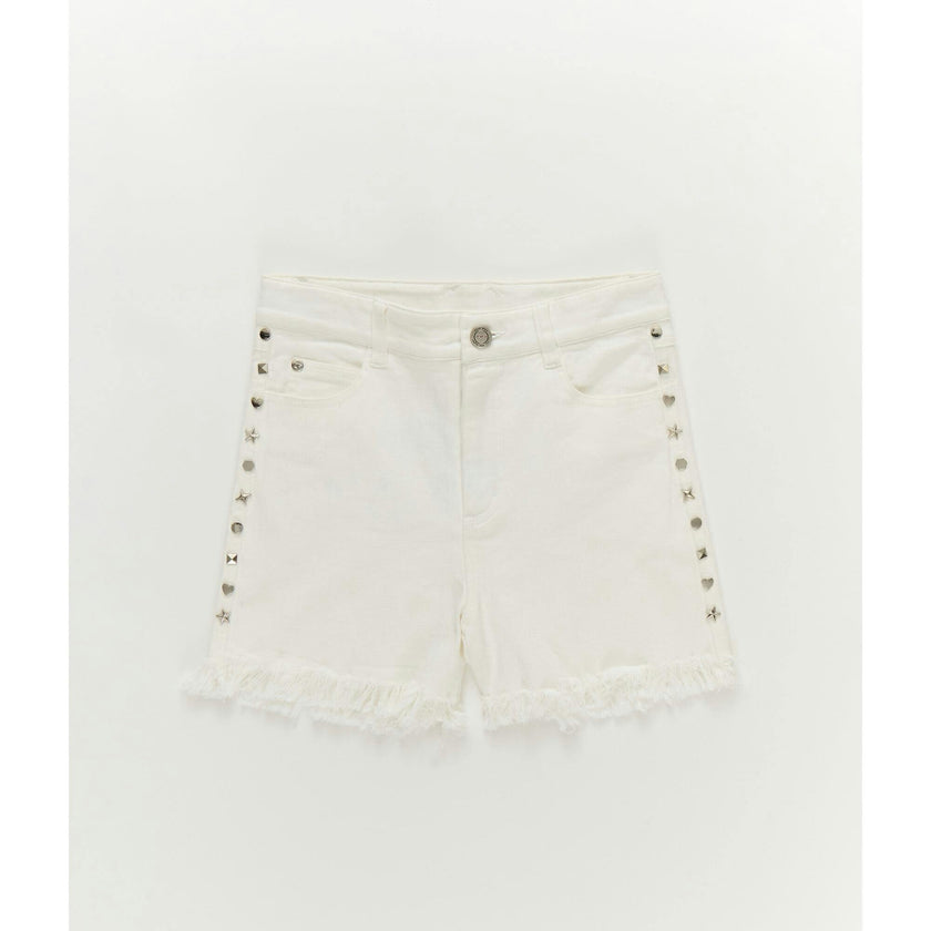 Girls Twill Stud Short in White