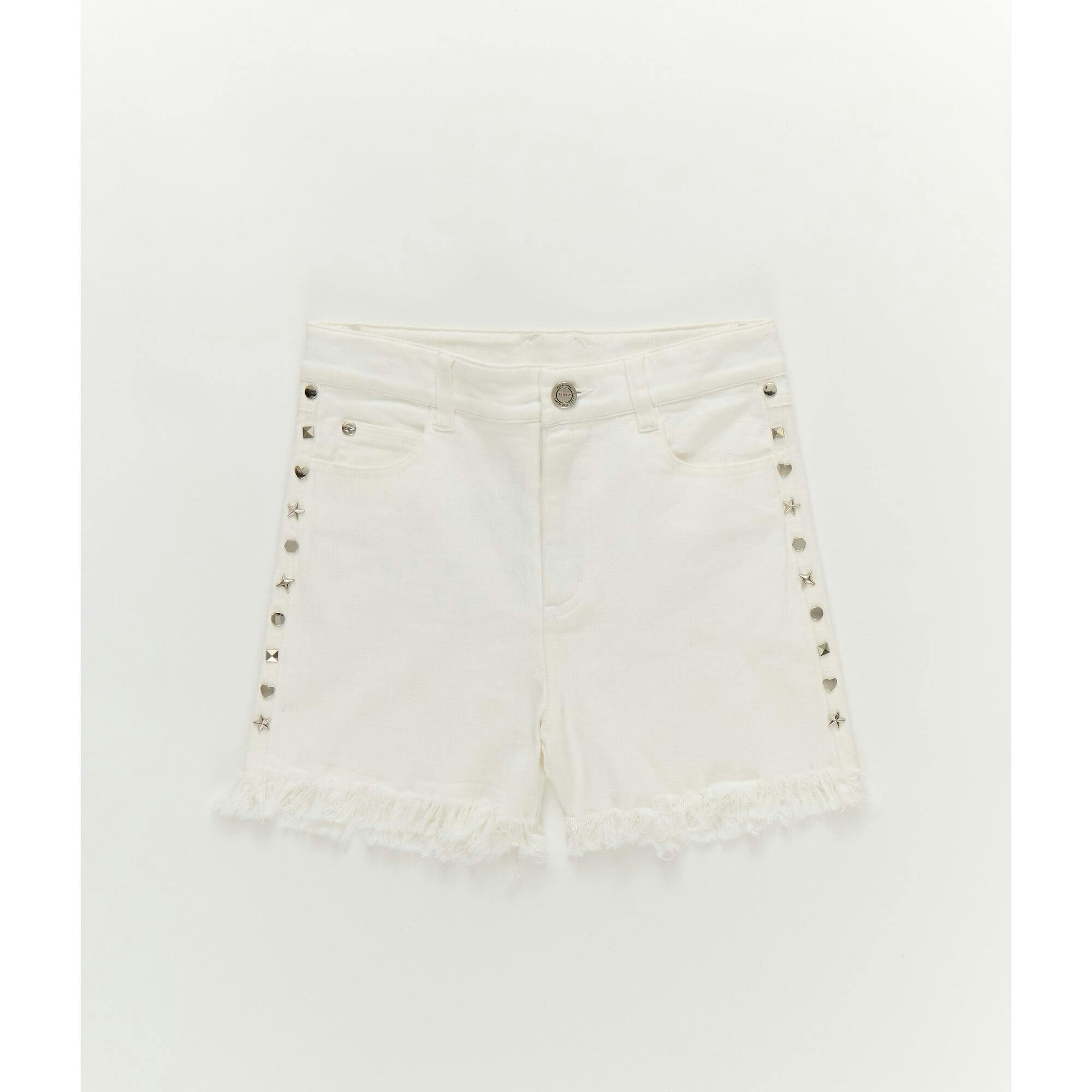 Girls Twill Stud Short in White