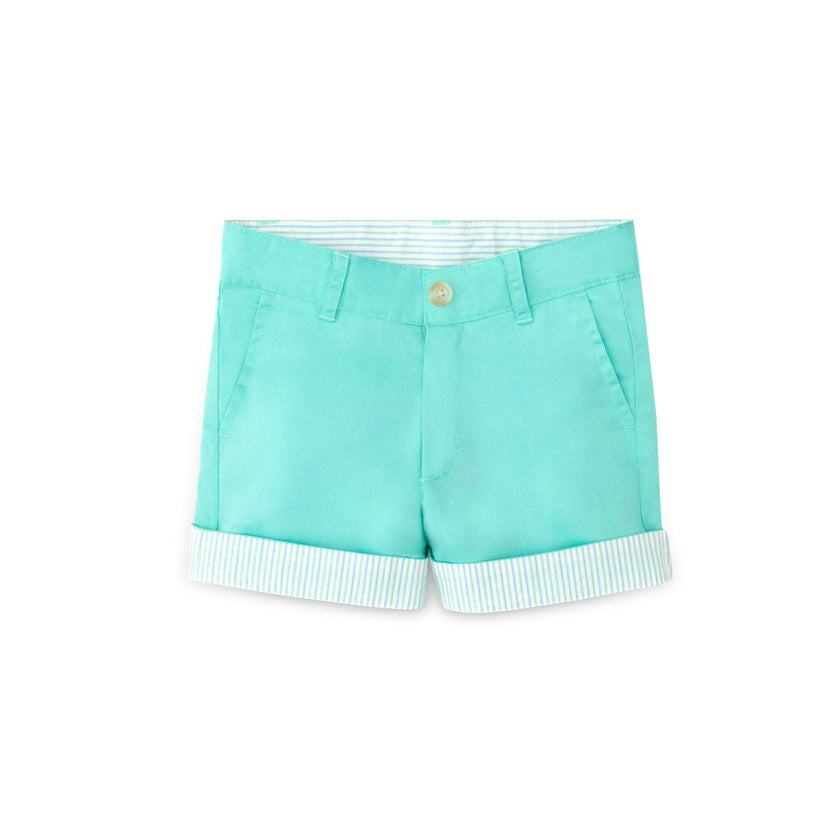 Wyatt Shorts in Gibbs Hill Green with Seaside Seersucker Cuffs