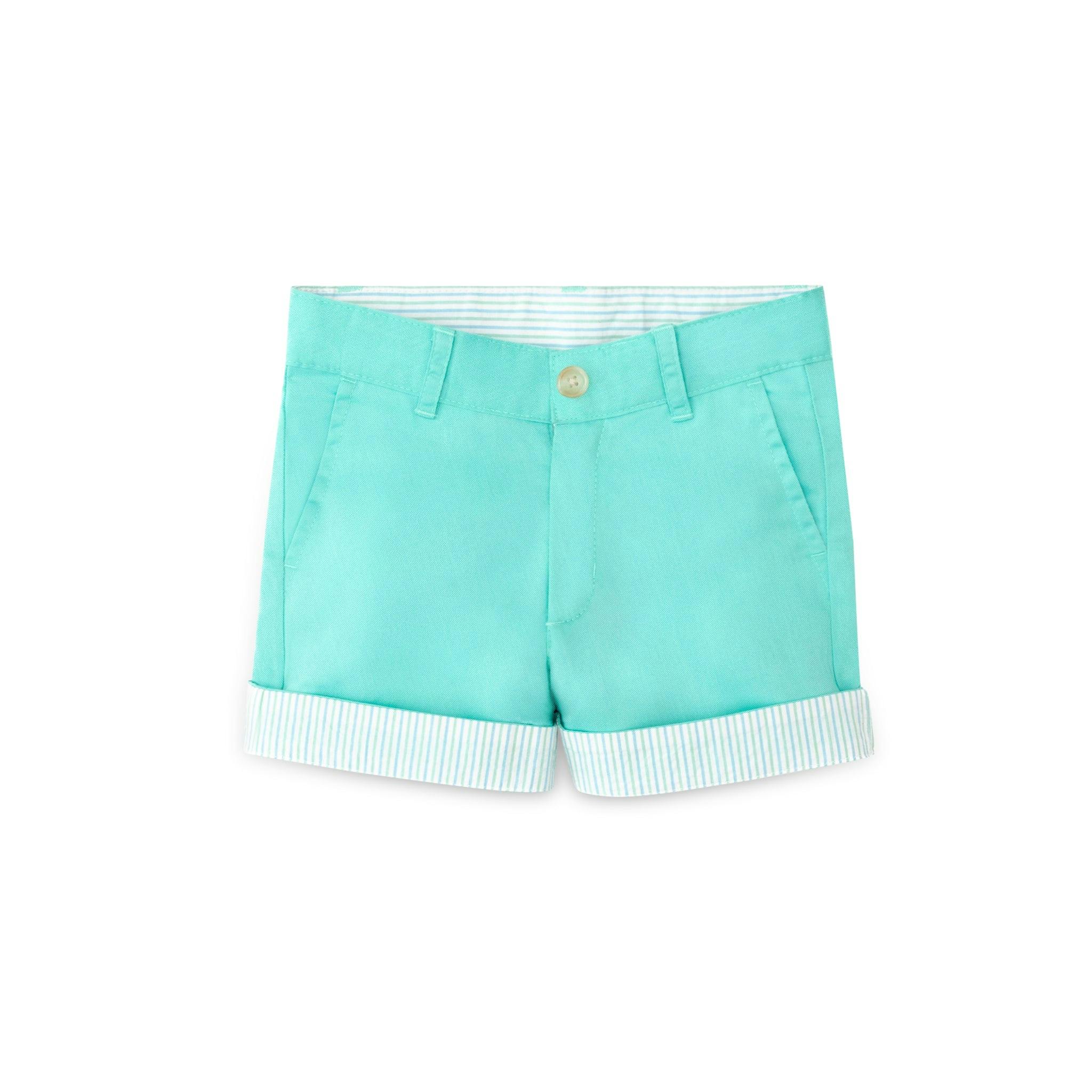 Wyatt Shorts in Gibbs Hill Green with Seaside Seersucker Cuffs