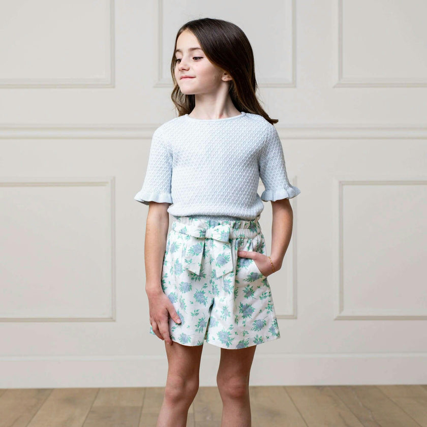 Pull-On Cinched Waist Linen Short, Blue