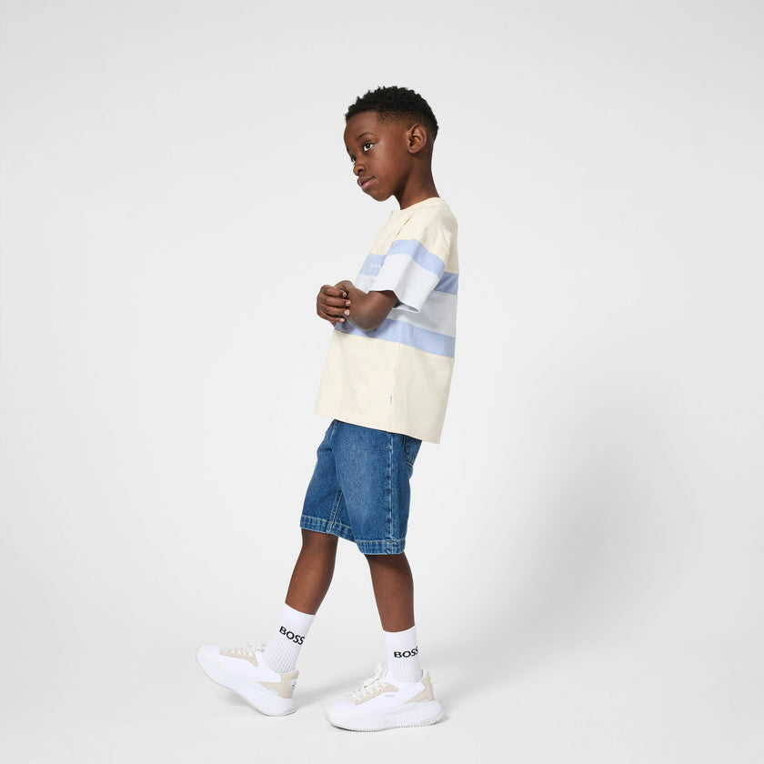 Beige & Light Blue Stripe T-Shirt