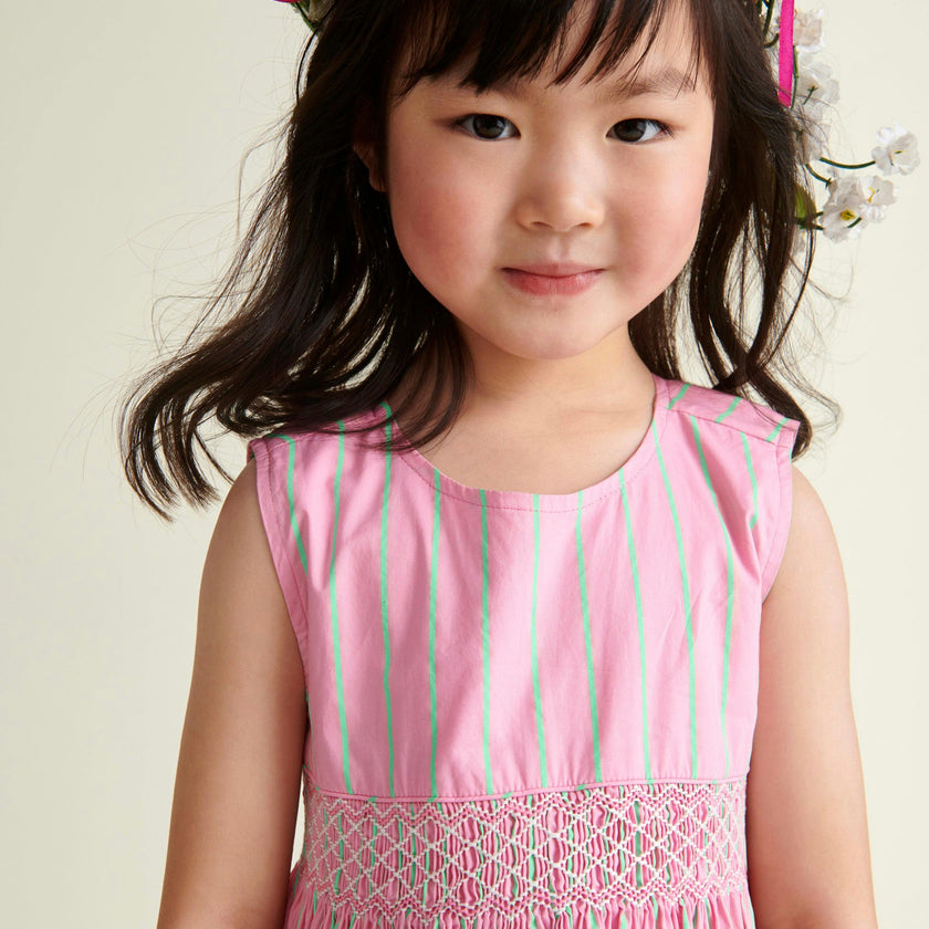 Hand-Smocked Girls Dress Coral