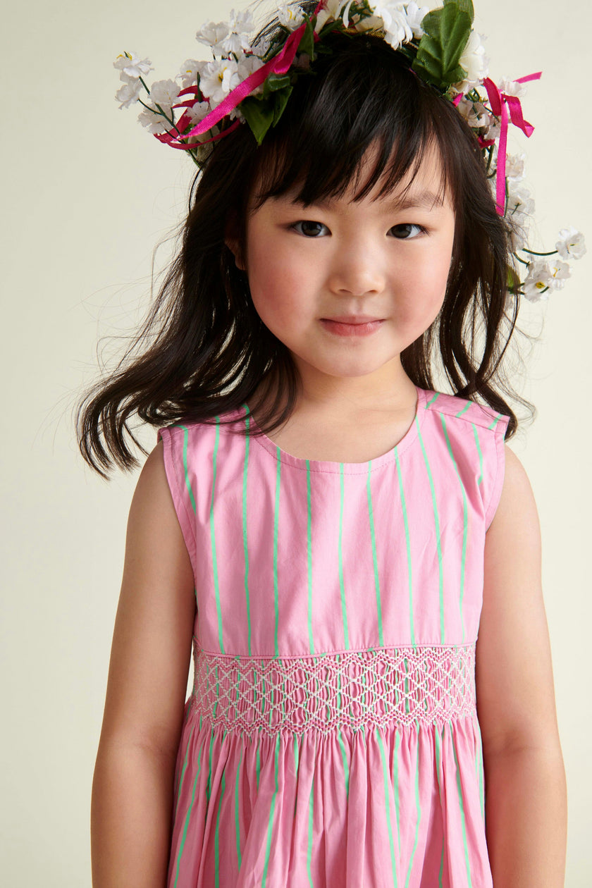 Hand-Smocked Girls Dress Coral