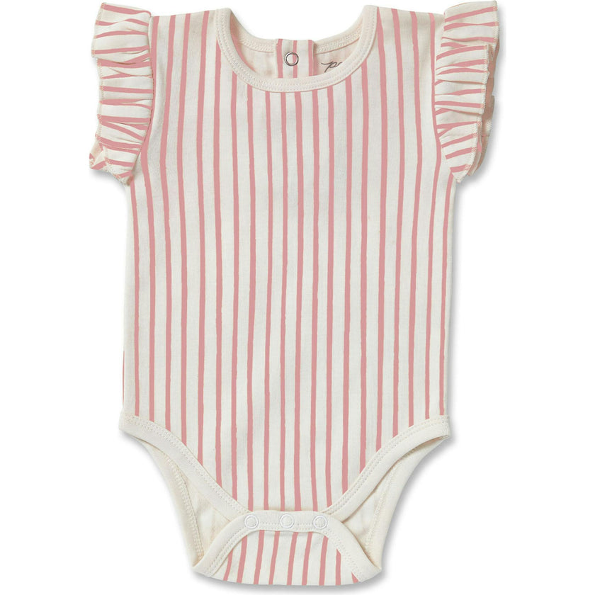 Stripes Away Sleeveless Ruffle One-Piece, Beige