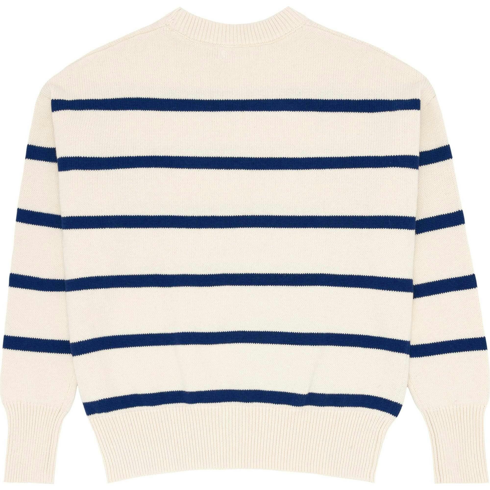 Women's Cream And Navy Wide Stripe Knit Sweater