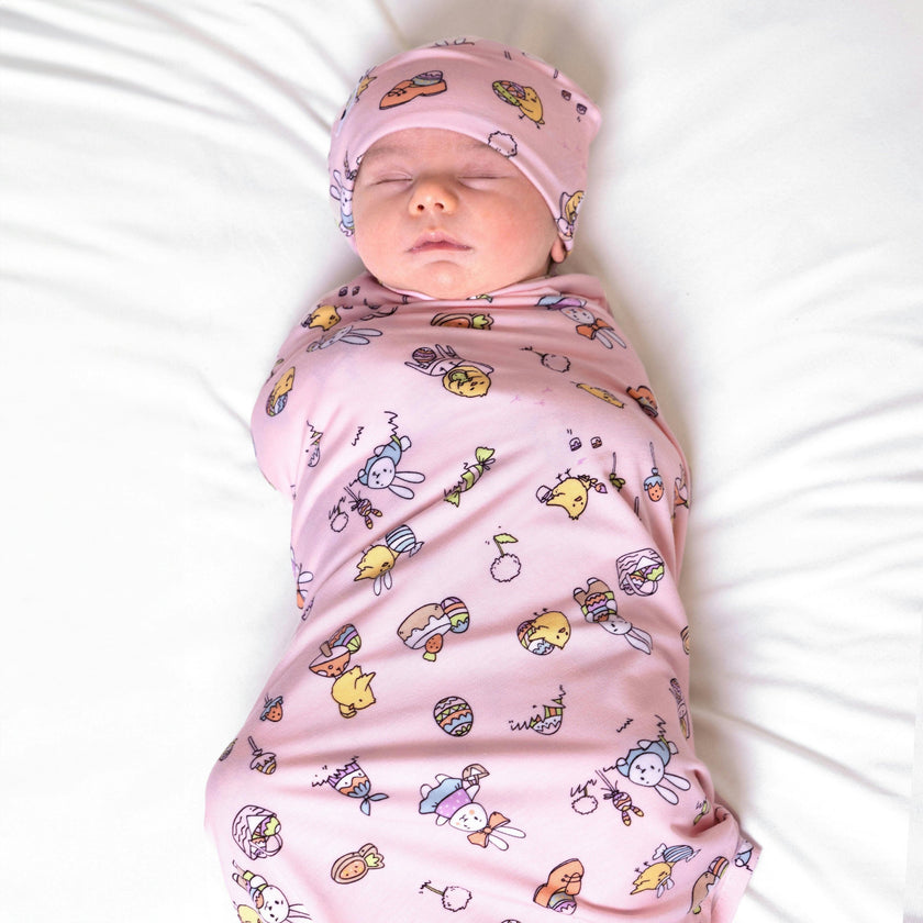Easter Pink Bamboo Swaddle & Beanie Set