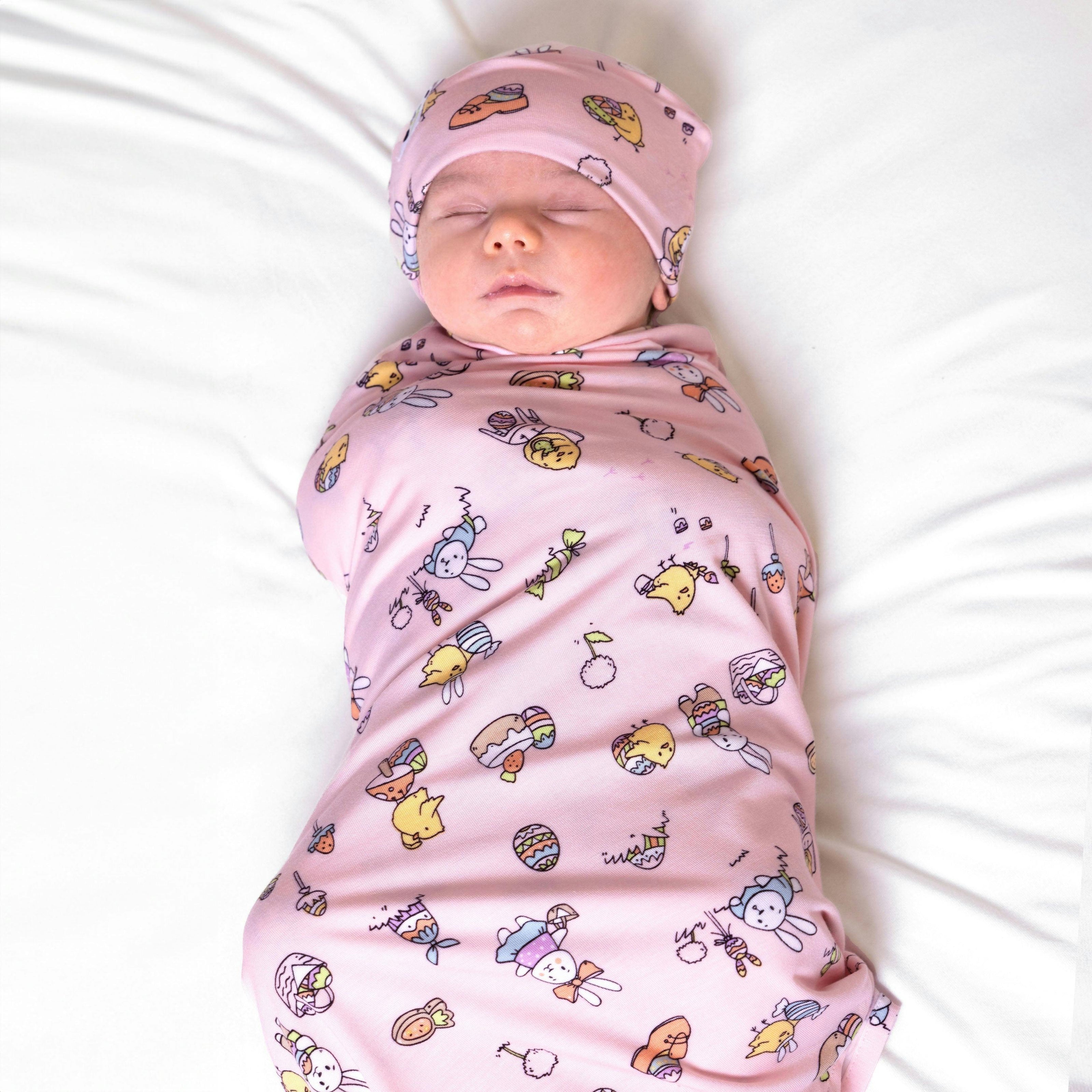 Easter Pink Bamboo Swaddle & Beanie Set