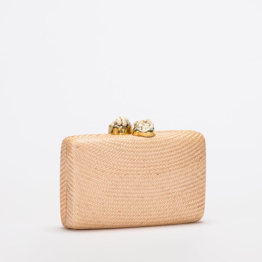 Women's Jen Woven Straw Clutch With White Stones, Toast