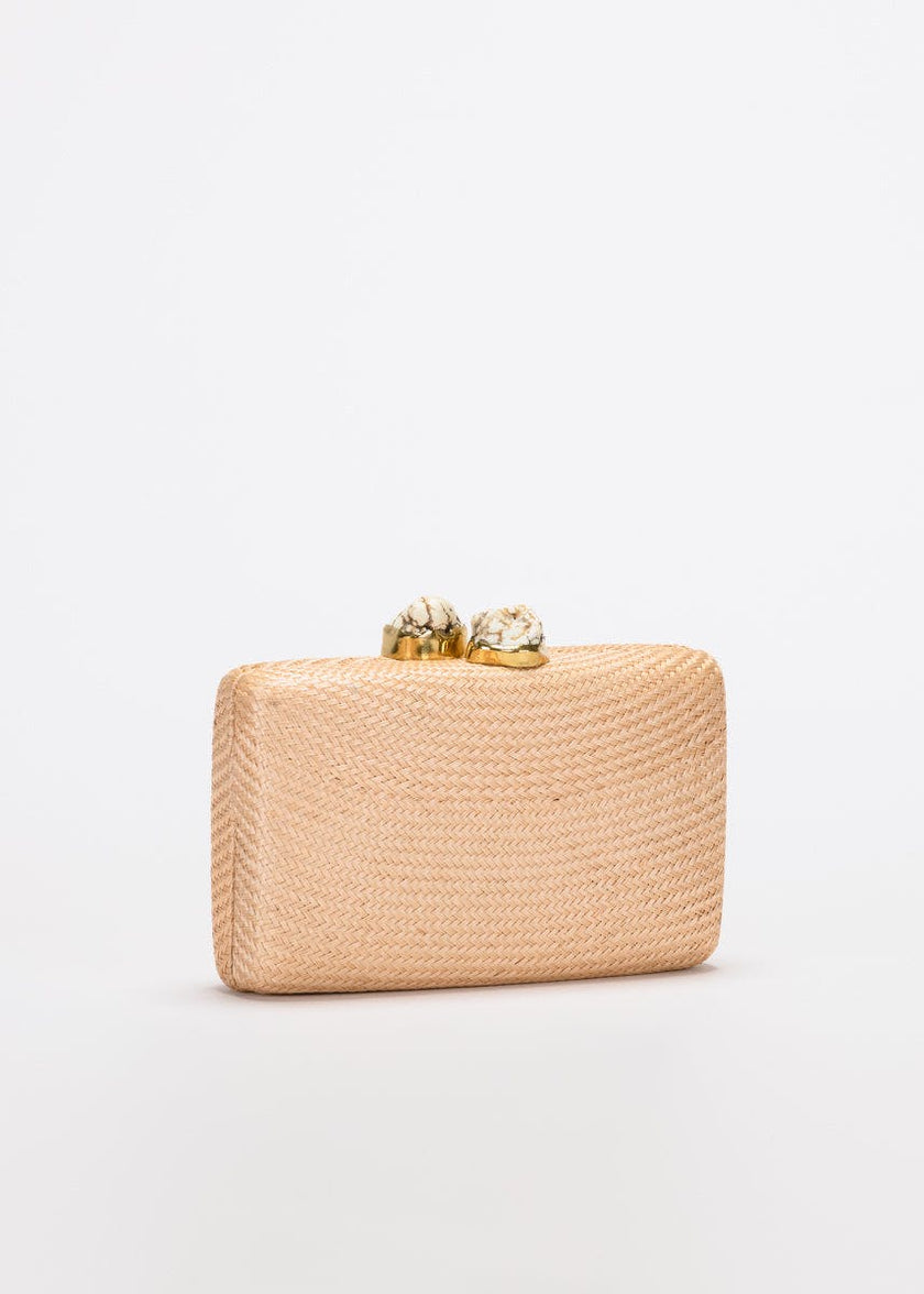 Women's Jen Woven Straw Clutch With White Stones, Toast