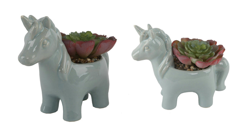 Teal Ceramic Faux Succulents