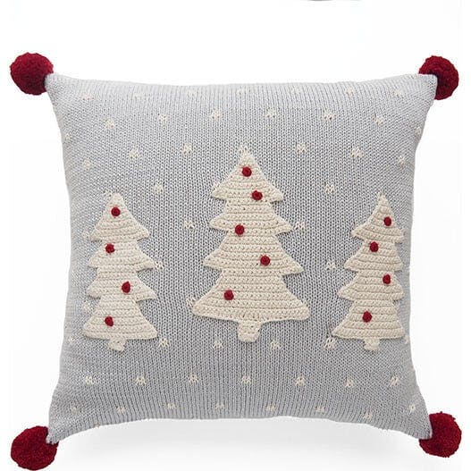 Three Tree Pillow with Pom Poms
