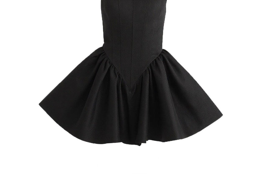 Black Andria Square-Neck Flared Dress