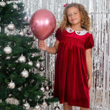 Little Princess Cherry Hand Smocked Velvet Baby Dress