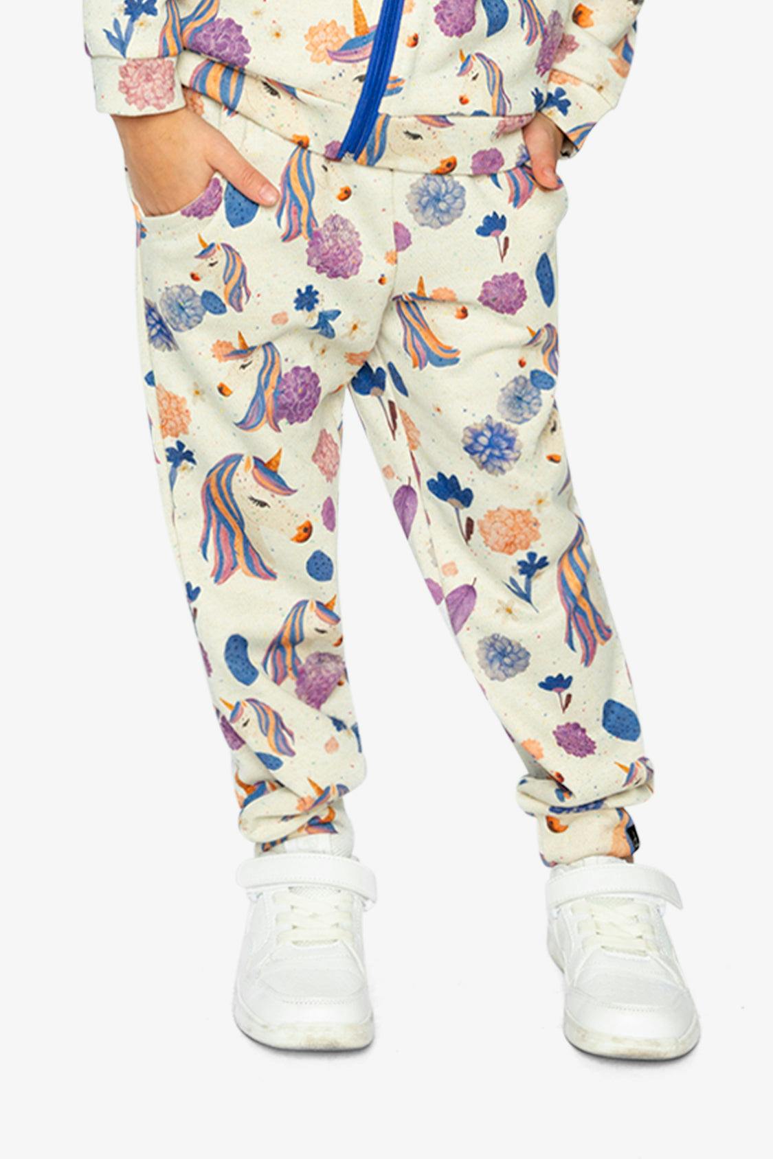 Sweatpants Beige Unicorn Print