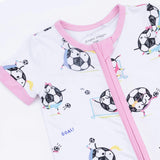 Soccer Balls Playing Soccer Pink - Shortie 2 Way Zipper Romper