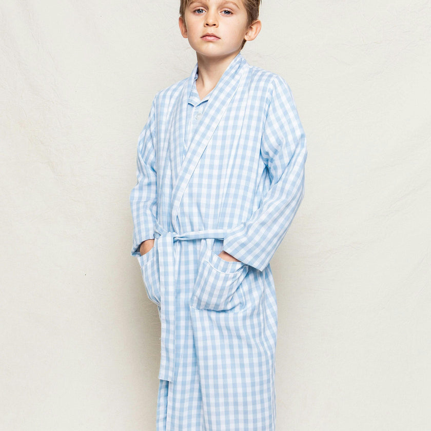 Kid's Twill Robe in Light Blue Gingham