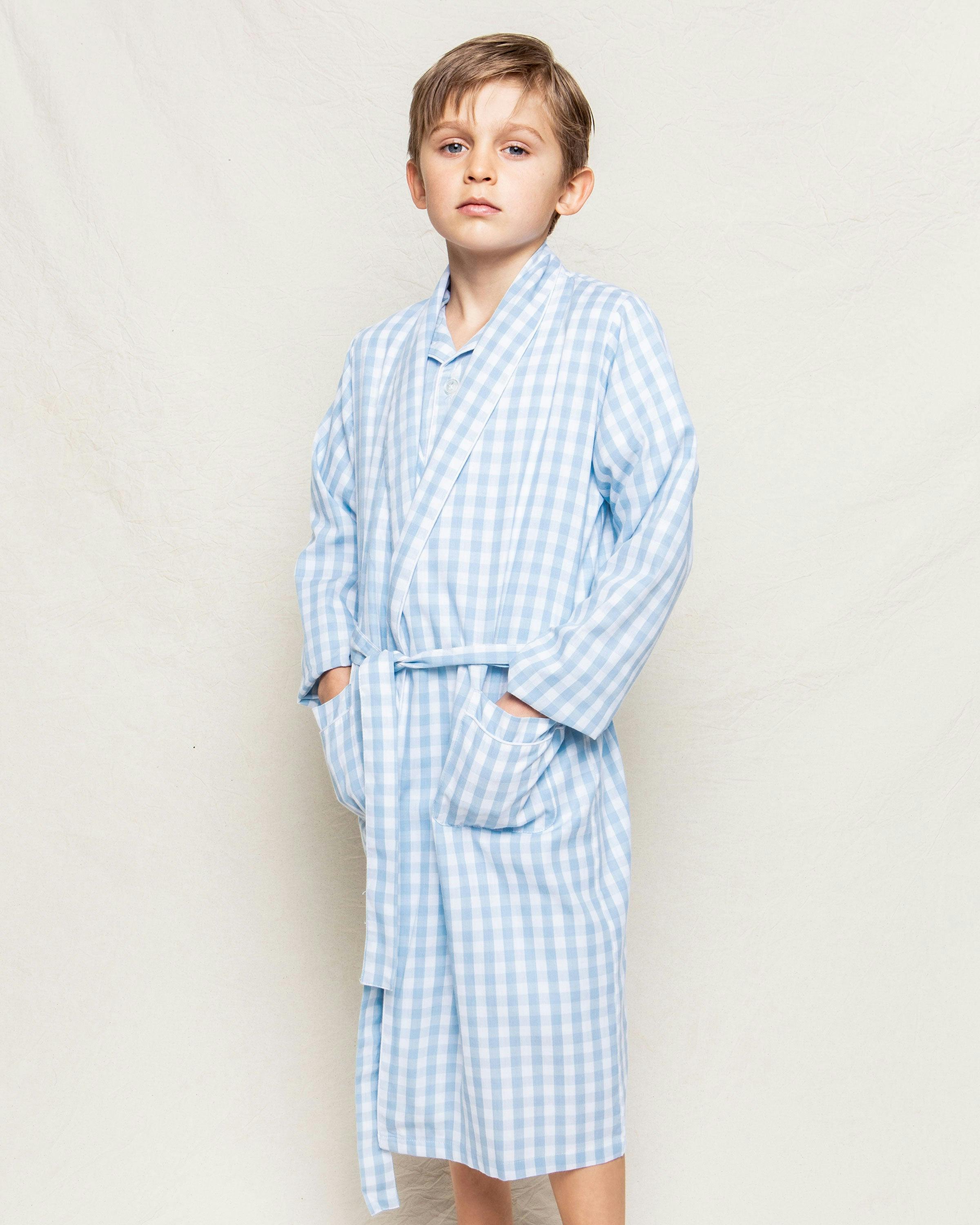 Kid's Twill Robe in Light Blue Gingham
