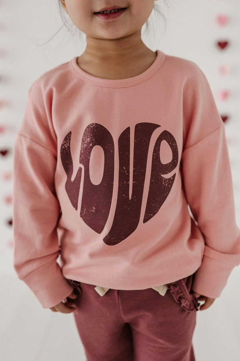 Girls Drop-Shoulder Pullover in Love in Rose Brown