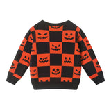 Boys Checkerboard Sweater | Jack-O'-Lanterns - Black & Orange