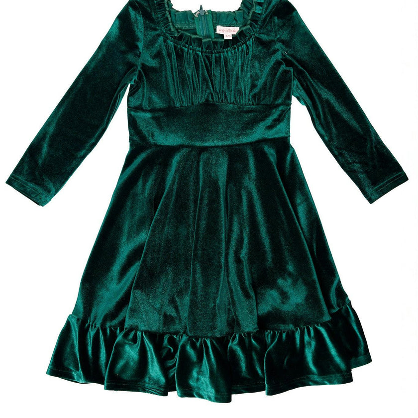 Mini Cypress Dress in Green Velvet