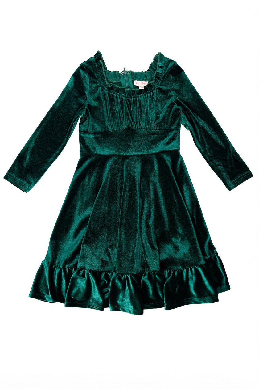 Mini Cypress Dress in Green Velvet