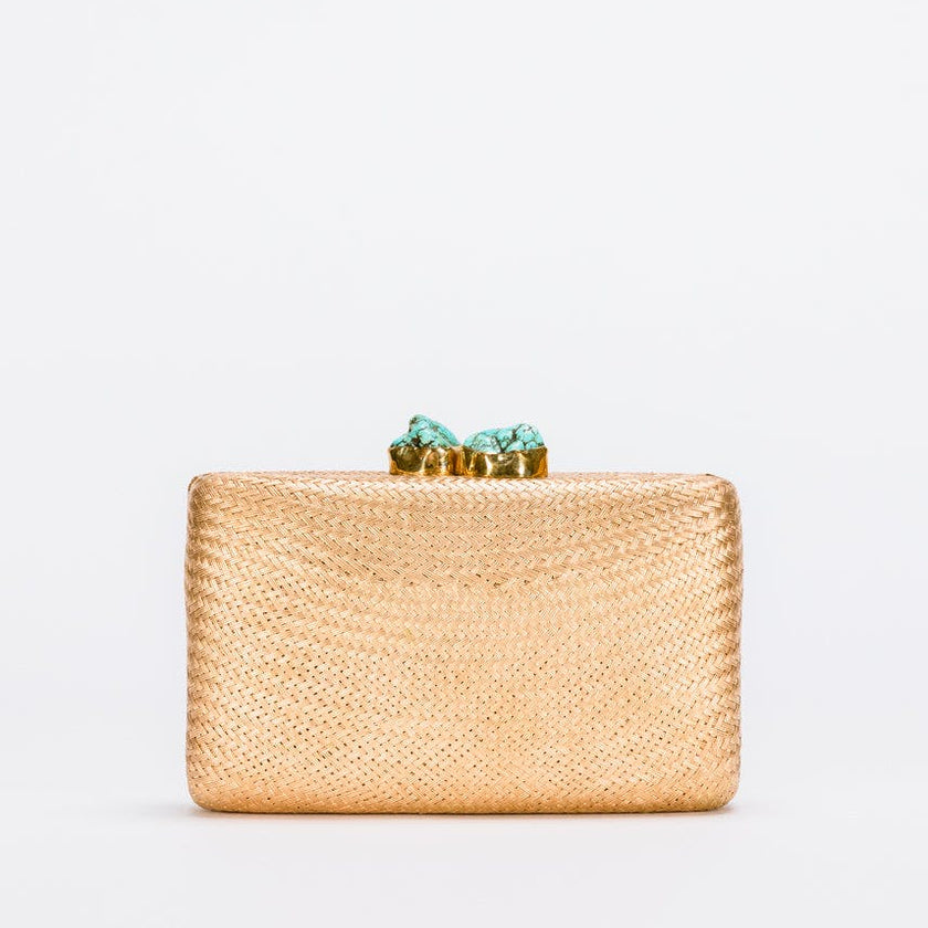 Women's Jen Straw Turquoise Stone Clutch Bag