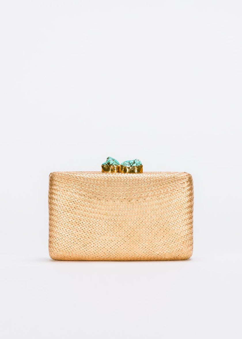 Women's Jen Straw Turquoise Stone Clutch Bag