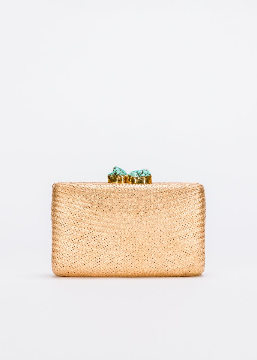 Women's Jen Straw Turquoise Stone Clutch Bag
