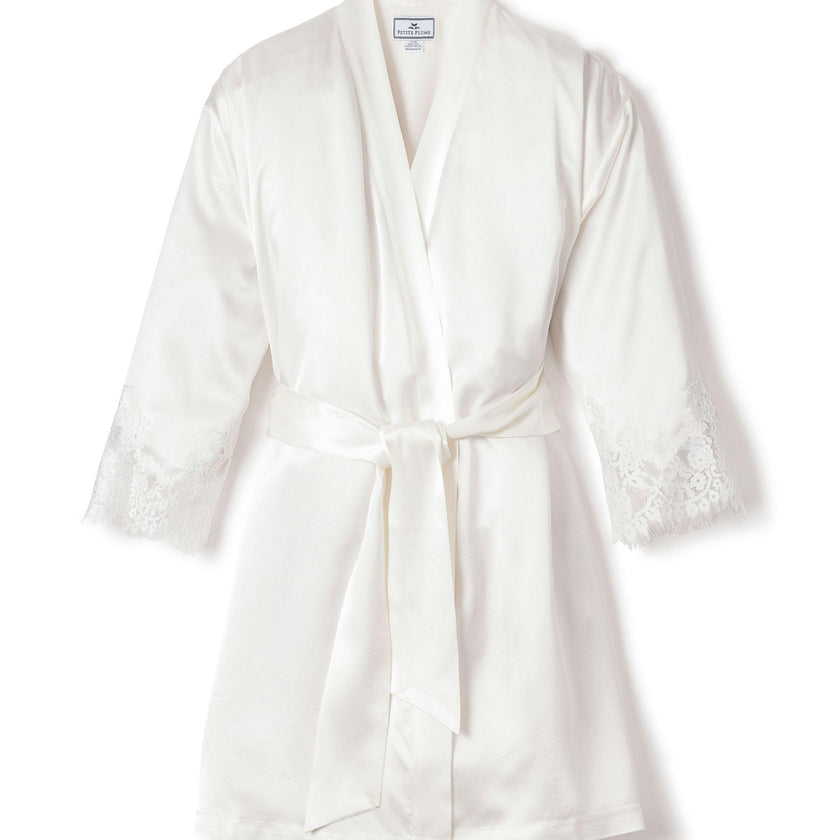 Women's Silk Lace Robe in White
