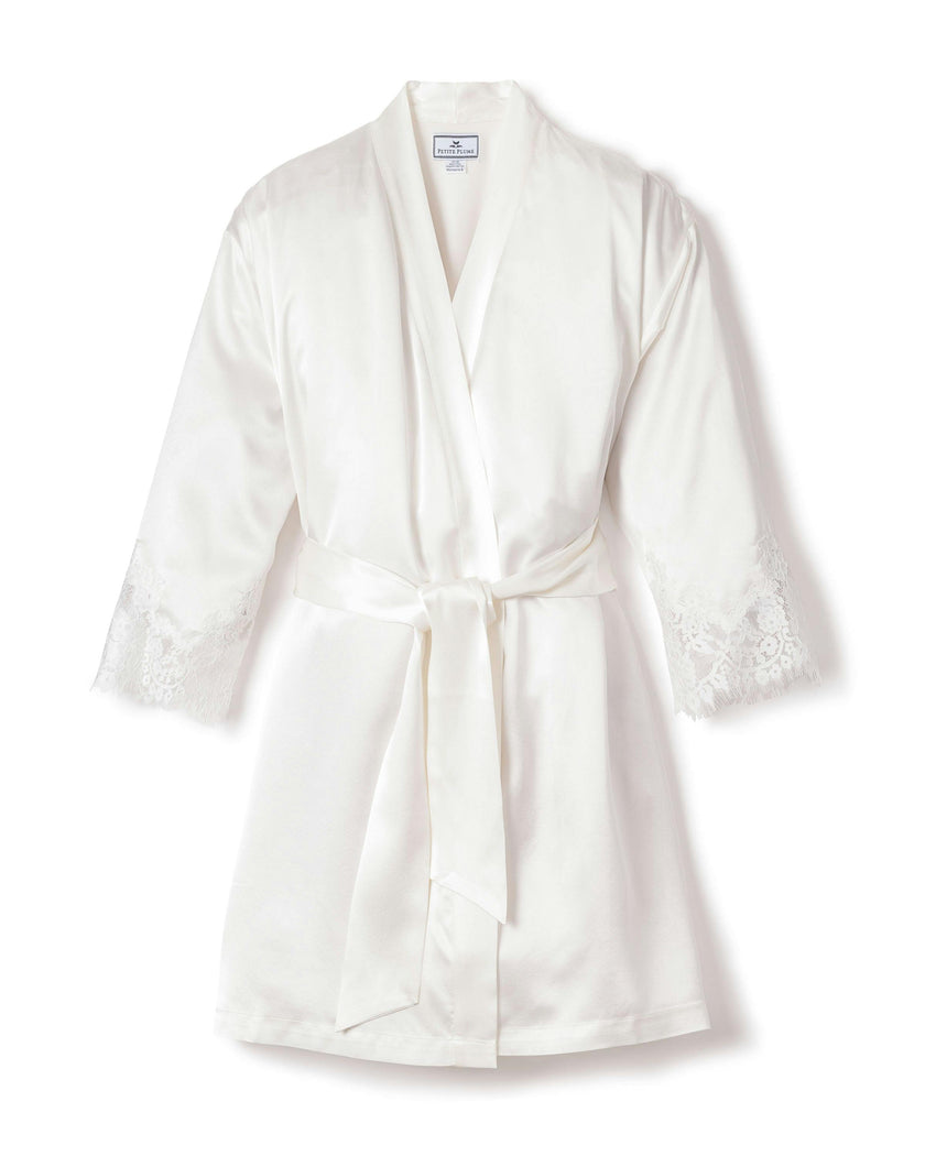 Women's Silk Lace Robe in White