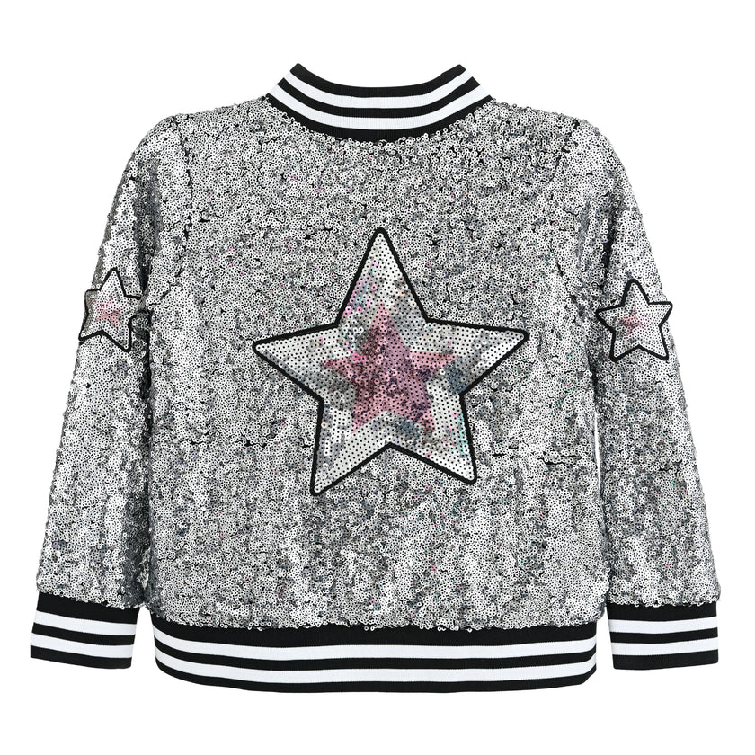 Silver Sequin Bomber Jacket