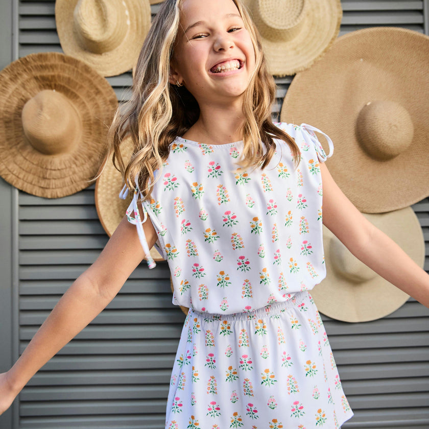 Helen Dress Blue Floral Block Print