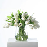 Real Touch White Tulip Faux Floral Everyday Spring Water Illusion Arrangement in Glass Teardrop Vase - Available in Multiple Colors