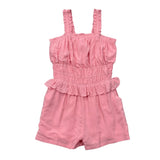 Girls Ruffle Strap Shorts Romper in Carnation Pink