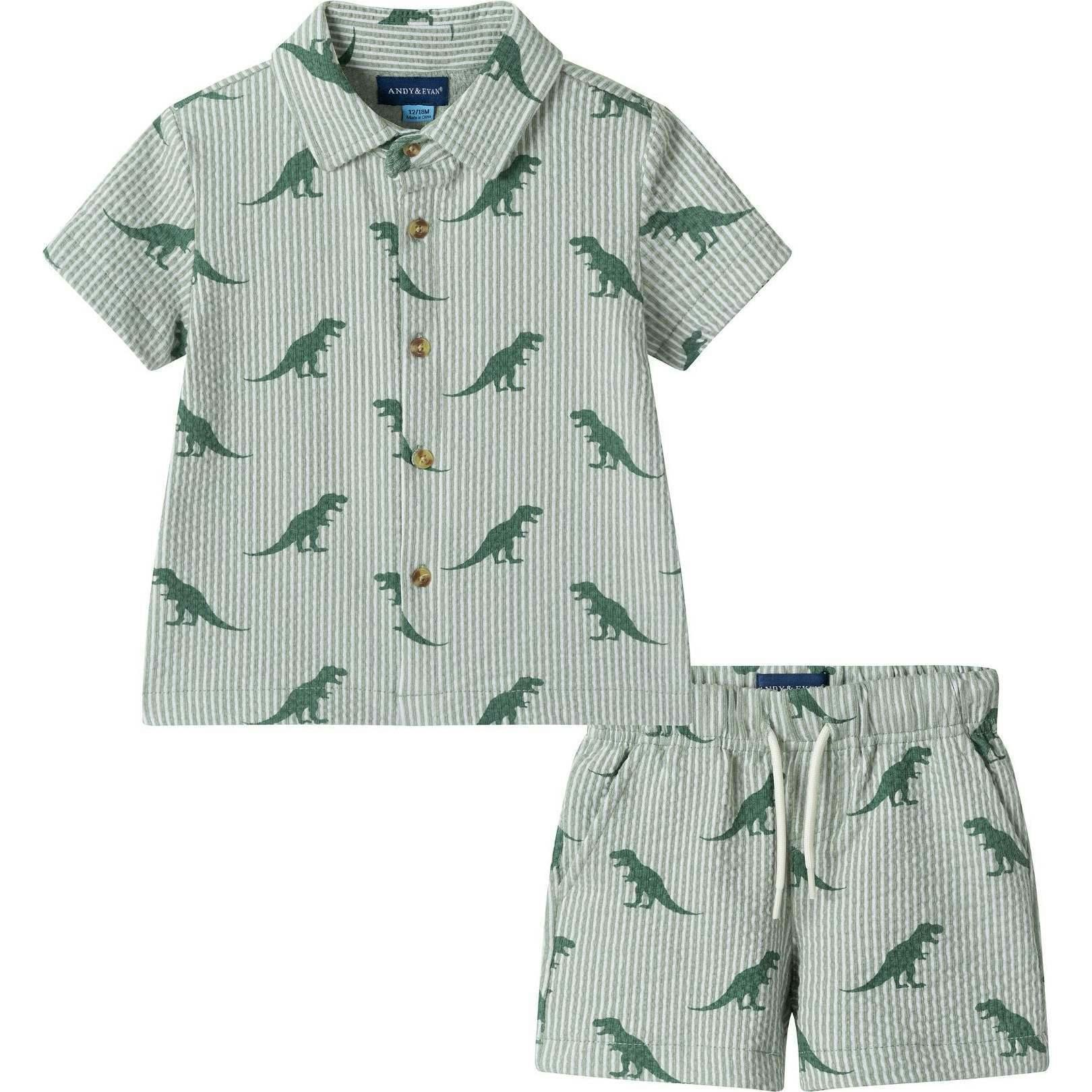 Infant Boys Short Sleeve Cabana Set | Green Stripe Dino