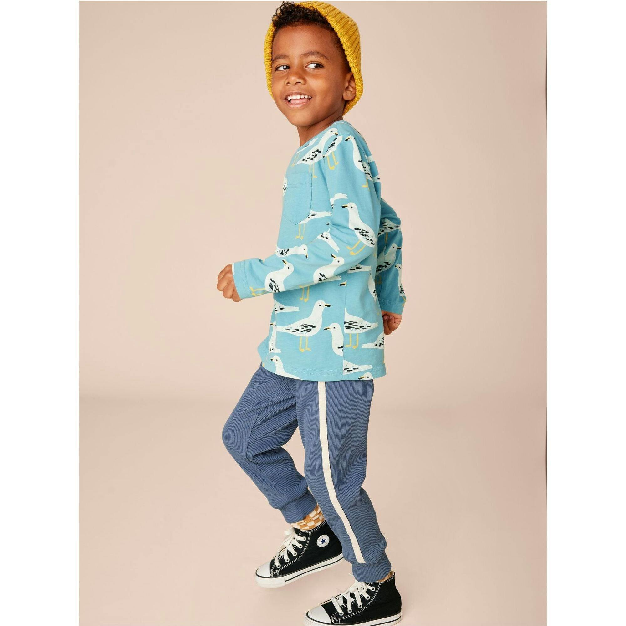 Long Sleeve Printed Pocket Tee, Blue