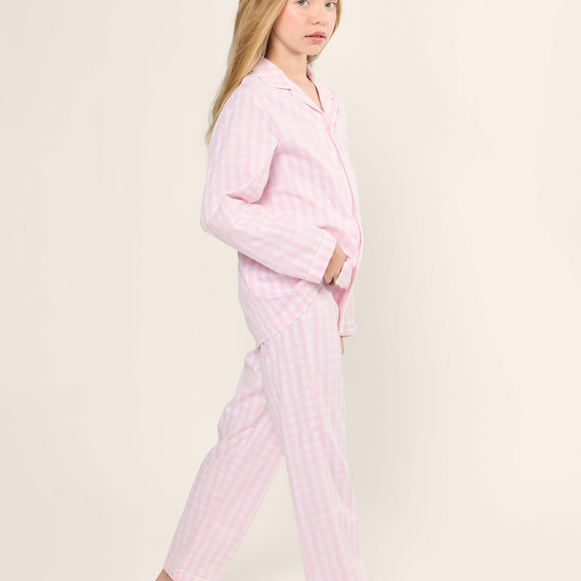Kid's Twill Pajama Set in Pink Gingham