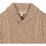 Organic Long Sleeve Shawl Collar Cable Sweater, Beige