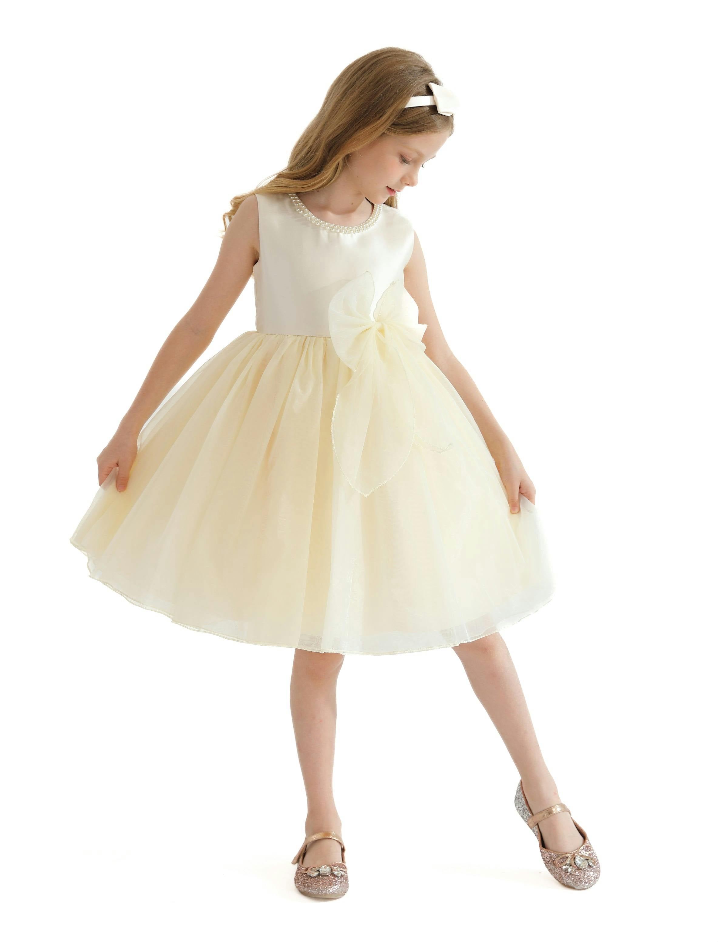 Champagne Felice Tulle Bow Dress